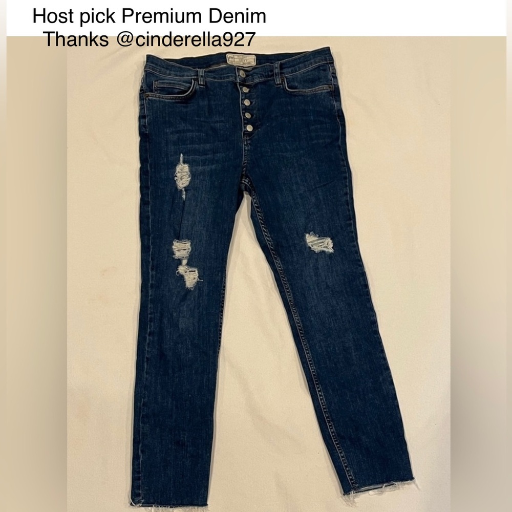 Free People Reagan Button Fly Raw Hem Cropped Women’s Blue Jeans
